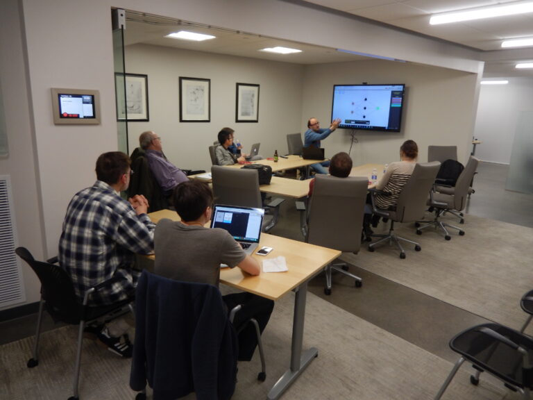 JavaScript Meetup crew at MetaCommunications in Iowa City, IA