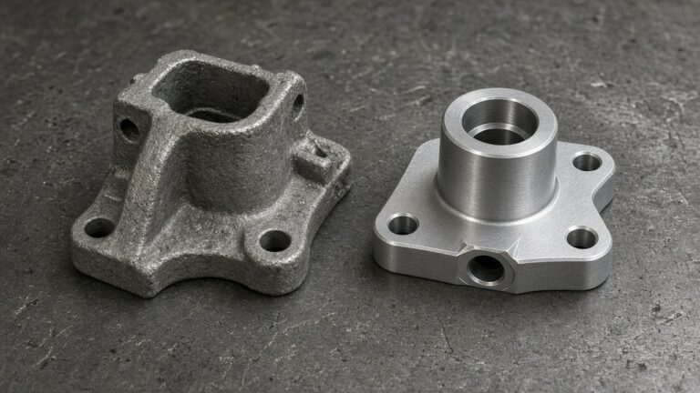 Raw casting next to machined counterpart