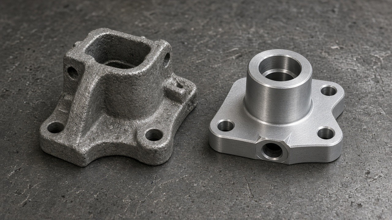 Raw casting next to machined counterpart