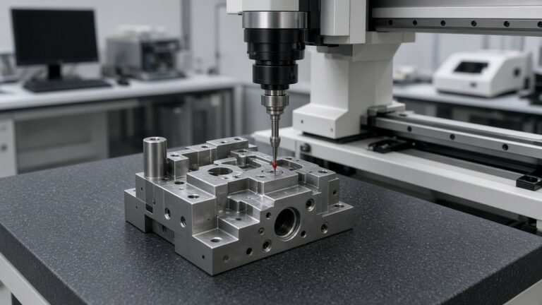 CMM ruby probe inspecting a machined part