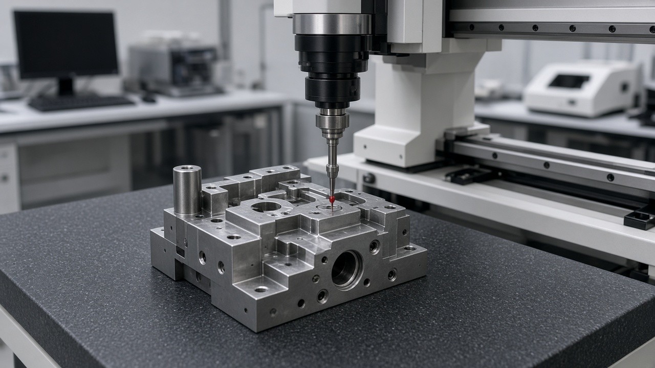 CMM ruby probe inspecting a machined part
