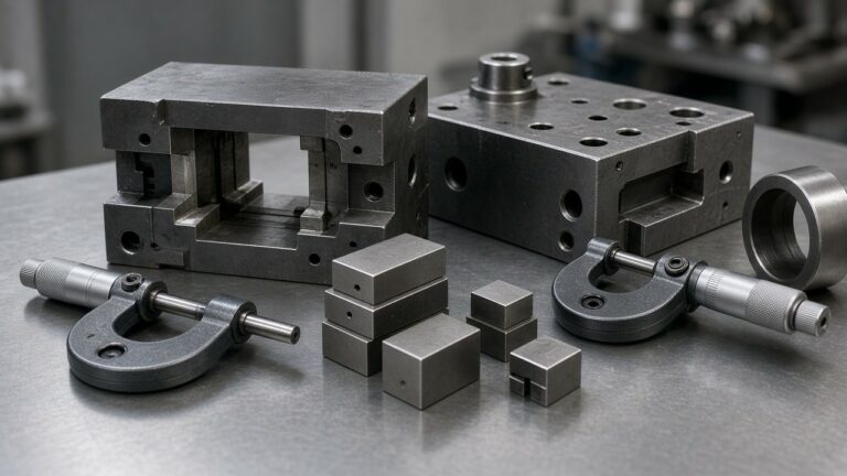 Die tooling with micrometers on a shop bench