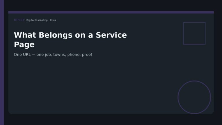 One URL = one job, towns, phone, proof